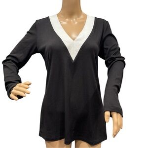 Capsule 121 The Aries Ribbed Top Black with White V Neck Long Sleeve Shirt M